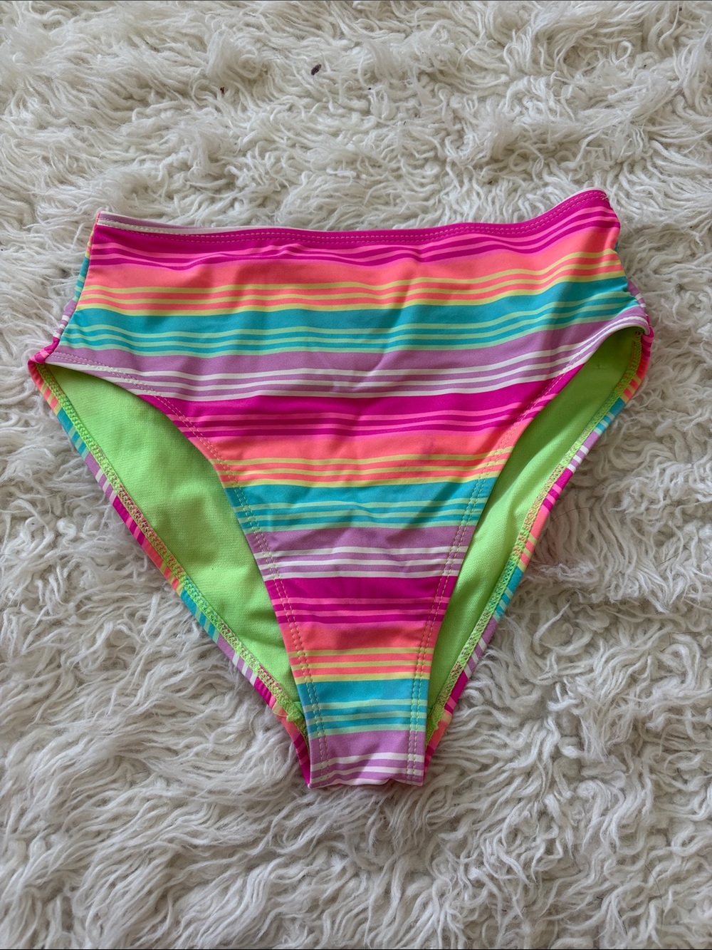 No Boundaries Girls' Bright Neon Stripe Swim Bottoms - Pink & Lime
